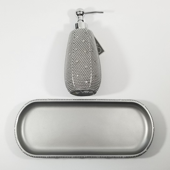 Caro Bathroom Soap Dispenser and Tray Silver NWT - Picture 3 of 7